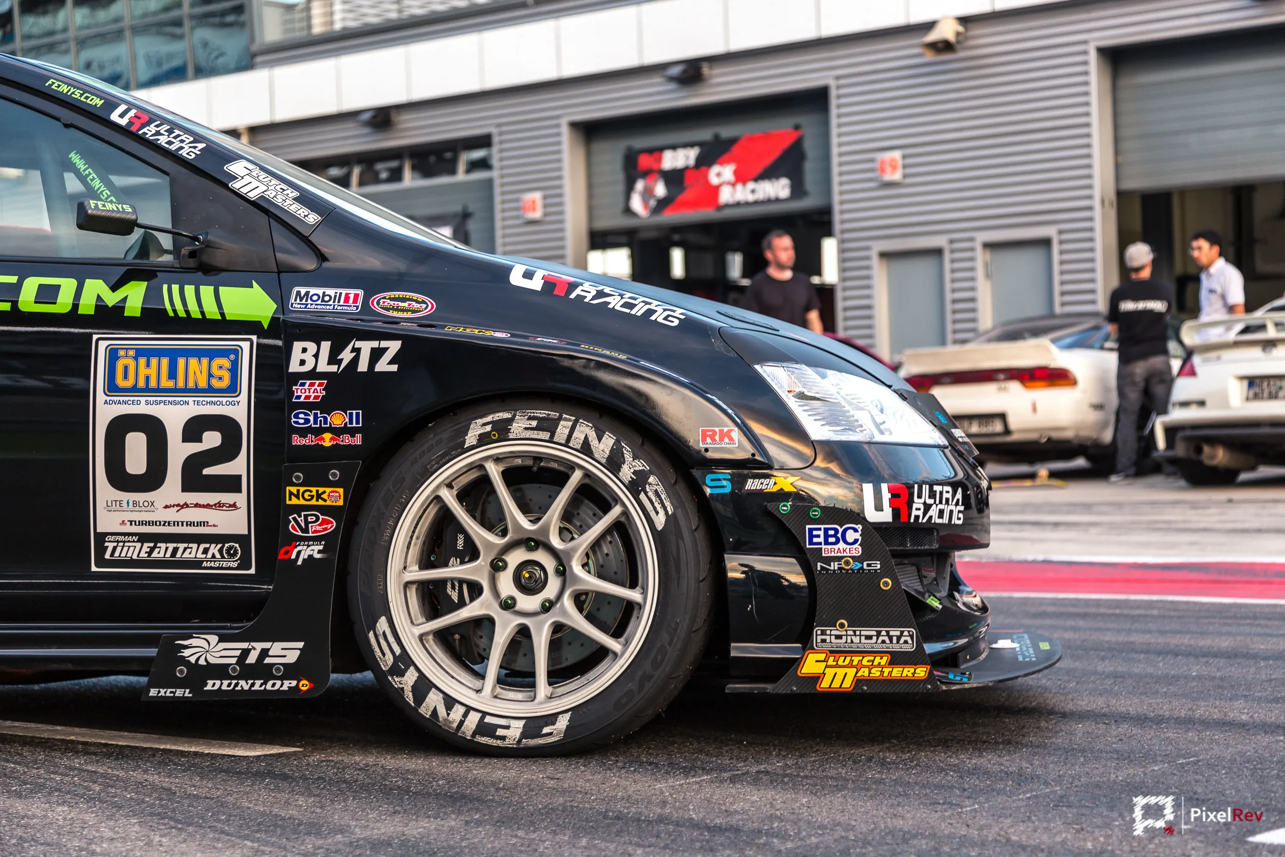 Startnummer 02 und Sponsoren-Logos am FPS Honda Civic, Detailaufnahme