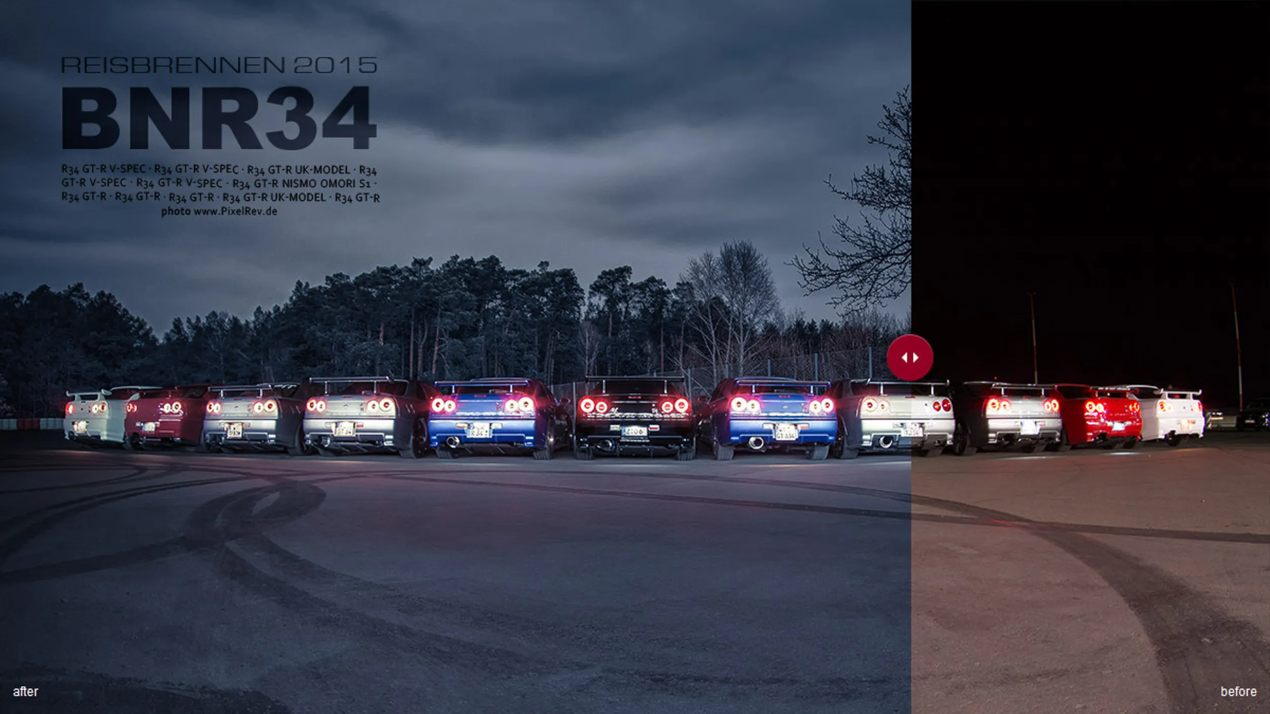 Vorher-Nachher-Vergleich der Bildbearbeitung einer R34-Aufstellung